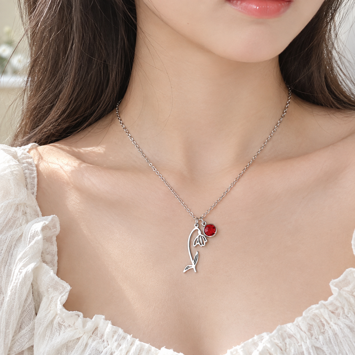 Birth Flower & Birthstone Necklace - January
