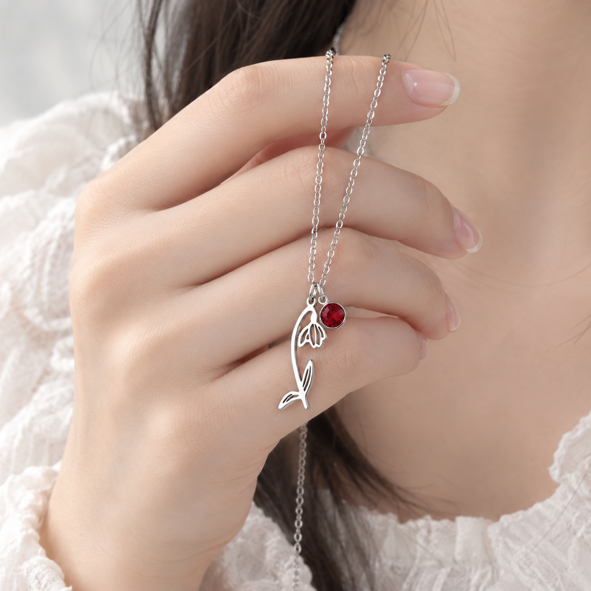 Birth Flower & Birthstone Necklace - January