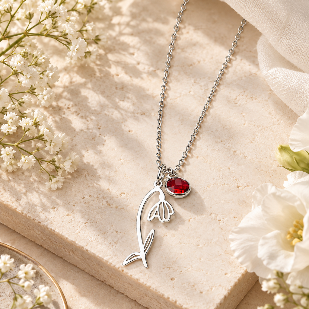 Birth Flower & Birthstone Necklace - January