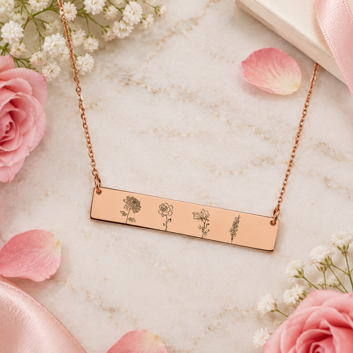 Personalized Birth Flower Bar Necklace