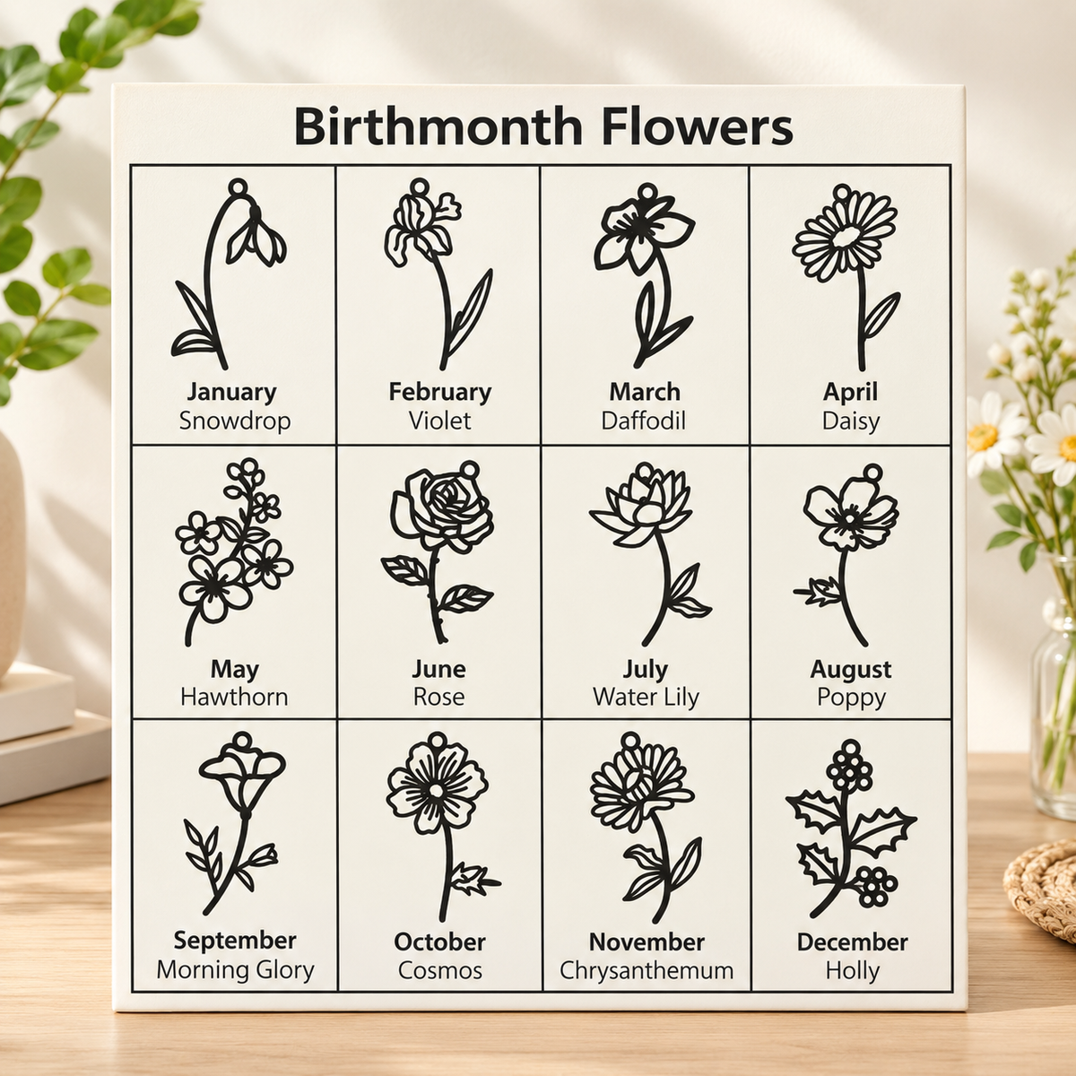 Personalized Birth Flower & Birthstone Name Necklace