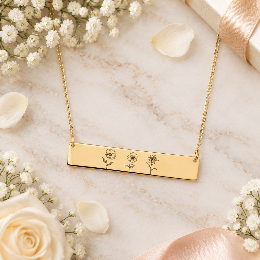Personalized Birth Flower Bar Necklace