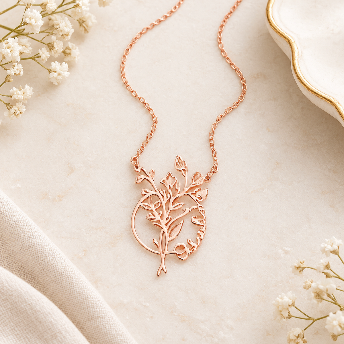 Personalized Birth Flower Name Necklace