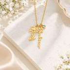 Personalized Birth Flower & Birthstone Name Necklace