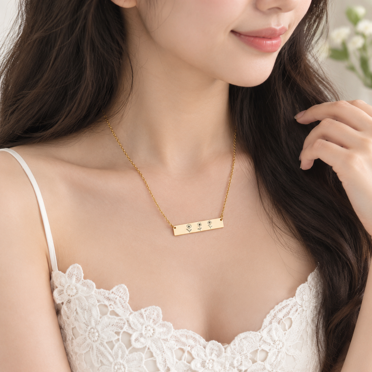 Personalized Birth Flower Bar Necklace